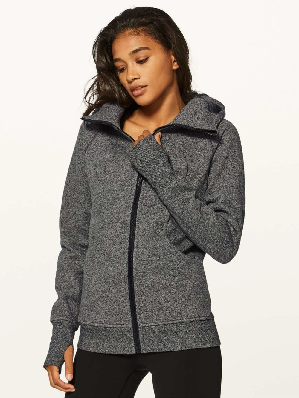 Lululemon Scuba Hoodie Classic Cotton Fleece - Heathered Speckled Black / Black